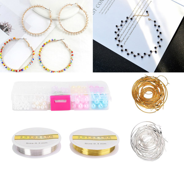 DIY Craft Faux Pearl Ring Kobberwire Kit Armbånd Halskjeder Crafting smykker Making Supplies