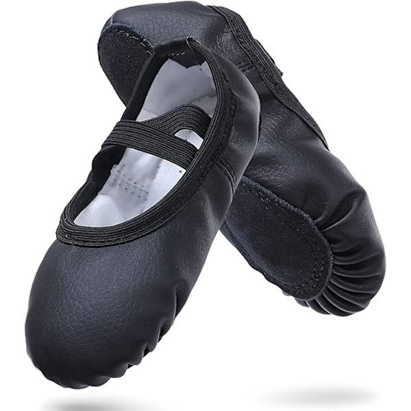 Flickor Läder Balettskor Dansskor Yoga Gymnastik Split Botten Tofflor Storlek 38 Svart