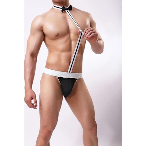 Fluga Uutuus Seksikäs Miesten Mankini Stringit Tarjoilija Asu Body Musta