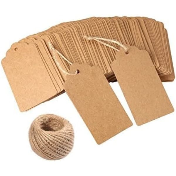 Presentetiketter, 200 st kraftpapper bröllopspresenter, brun rec