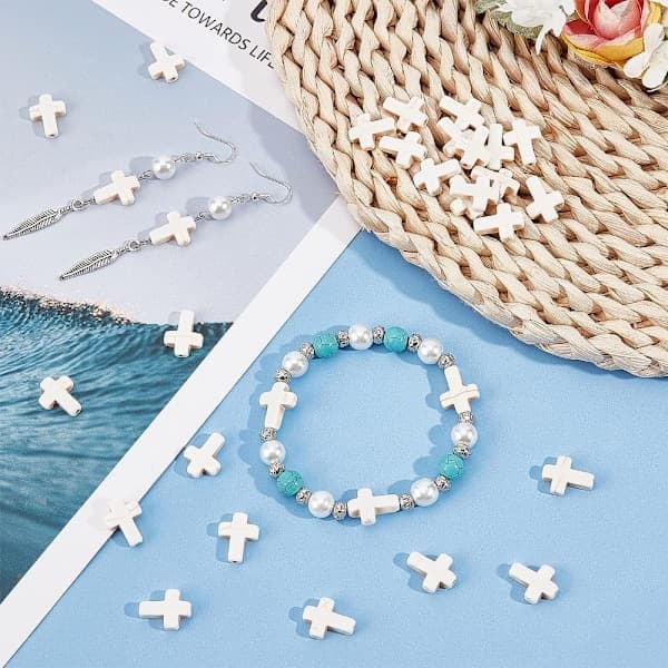 100 stk Hvite Turkise Kors Perler Syntetisk Stein Perle Charm