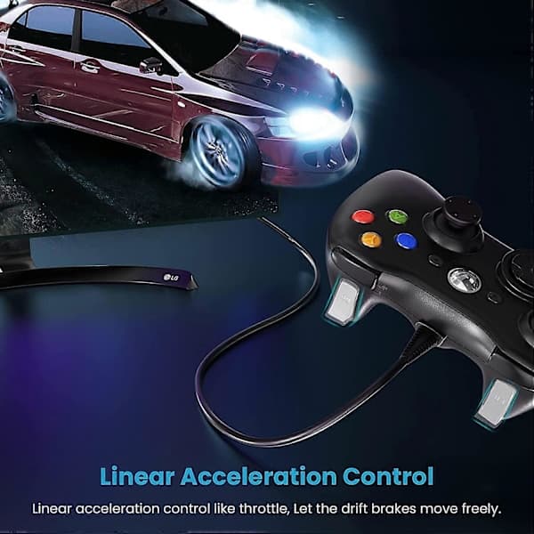Paris_Kablet Controller til Xbox 360, Spilcontroller til 360 med Dobbelt Vibration Turbo Kompatibel med Xbox 360/360 Slim og PC Windows 7,8,10