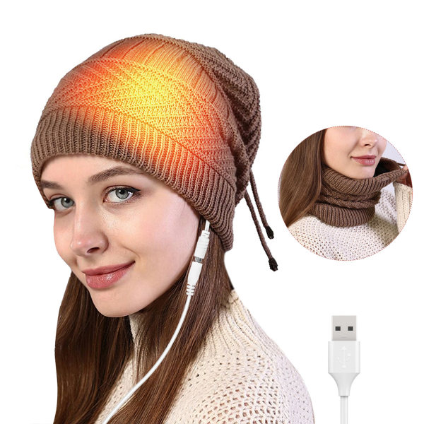 USB sähköinen lämmityshattu Lämmin lämmitettävä hattu ulkokäyttöön neulottu lämmitettävä hattuhuivi