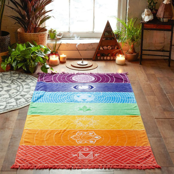 Rainbow strandhåndkle Flerfarget tyrkisk badehåndkle Fargerik polyester yogamatte