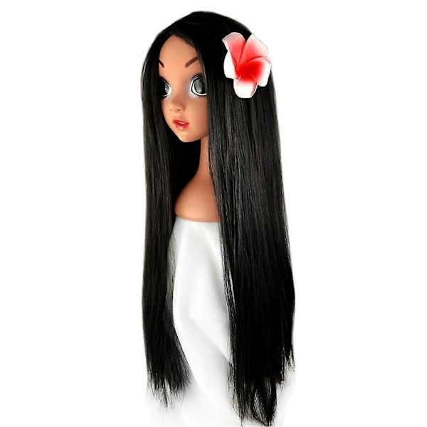 Halloween Encanto Isabela Cosplay Lång Rak Svart Syntetisk Peruk med Blommor Party Hel Peruk Maskerad Rekvisita 70cm-Xin（PA）