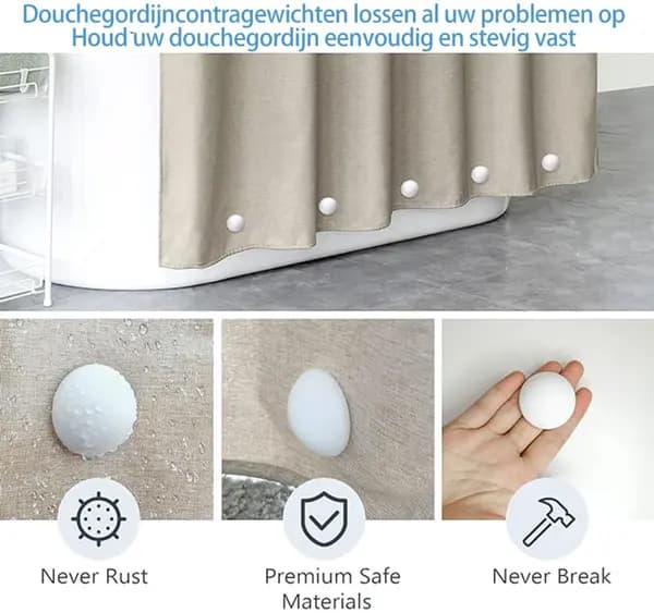 Duschdraperivikter, extra starka magnetiska silikonvikter för duschdraperier och dukar, vattentäta, 4-pack, vita Wit