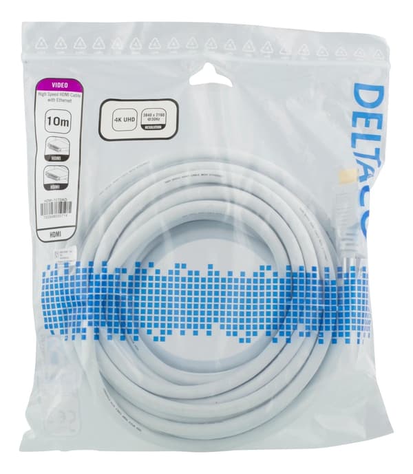 DELTACO High-Speed HDMI-kabel, 10 m, Ethernet, 4K UHD, hvit