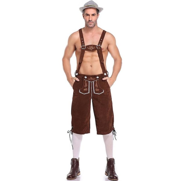 Lederhosen Men - Äkta Läder Äkta tyska Lederhosen For Men, Oktoberfest Outfit - Kort Ljusbrun brun M