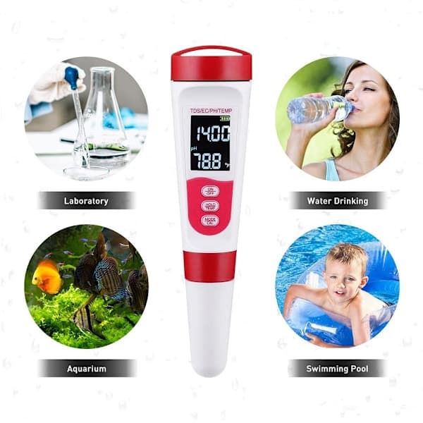 PH-mätare Digital 4 i 1 PH EC TDS Temp Mätare 0-14 PH