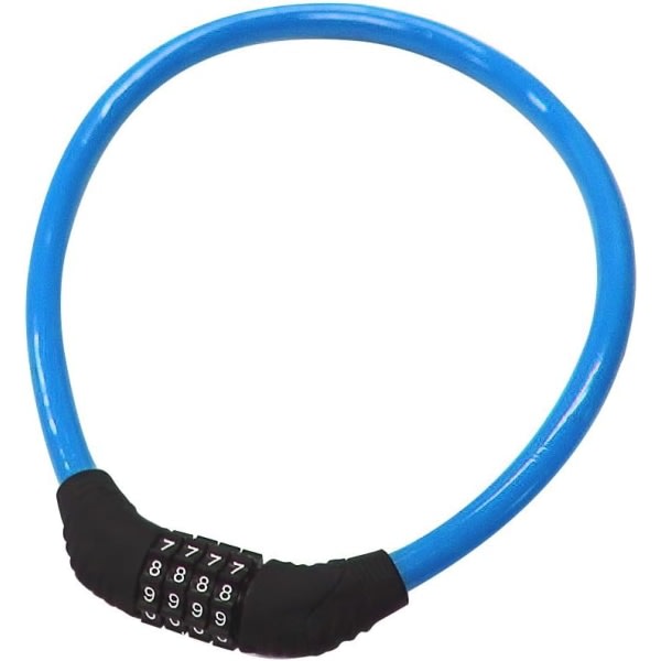 Sikkerhedscykellås 4-siffrigt genindstillet kombinationskabellås til blå