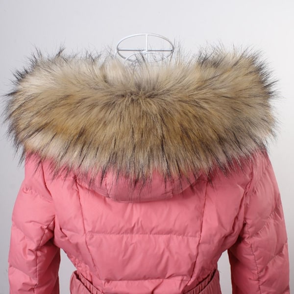 Dunjacka med Pälskrage, Randig Fuskpälskrage, BRUN, 65CM 65CM
