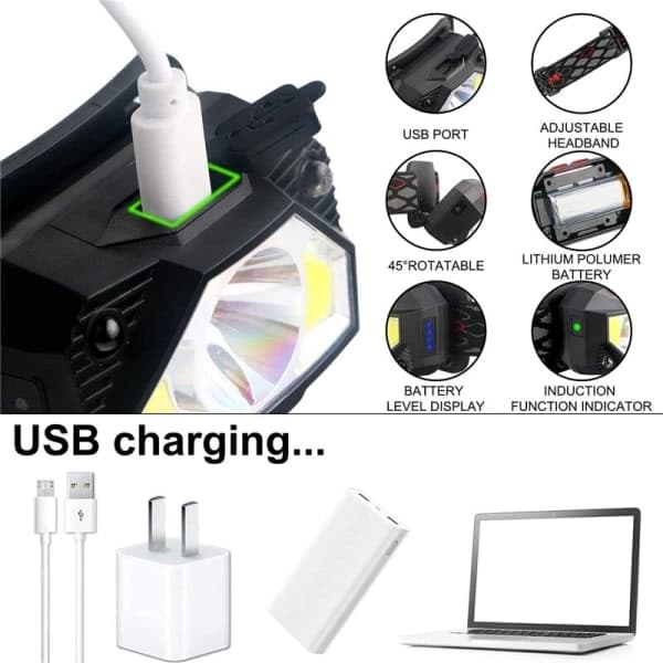 50000LM kraftig LED-hodelykt sensor hodelykt USB oppladbar（PA）