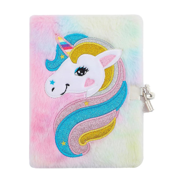Flickor Barn Unicorn hemlig dagbog med lås og nøgle Fuzzy plysch Journal anteckningsbok julklapp