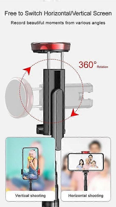 Selfie Stick, Integreret Tripod, 150cm Teleskopstang, Sort