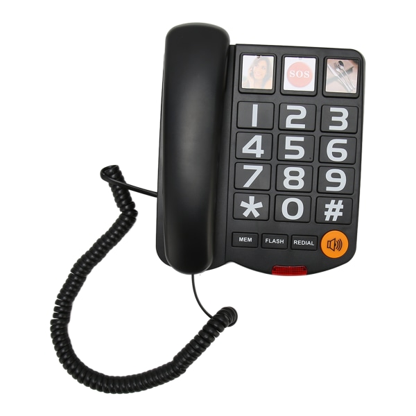 Storknappstelefon Multifunktionstelefon med ett knapptryck Handsfree fast telefon med sladd och högtalare för seniorer Svart