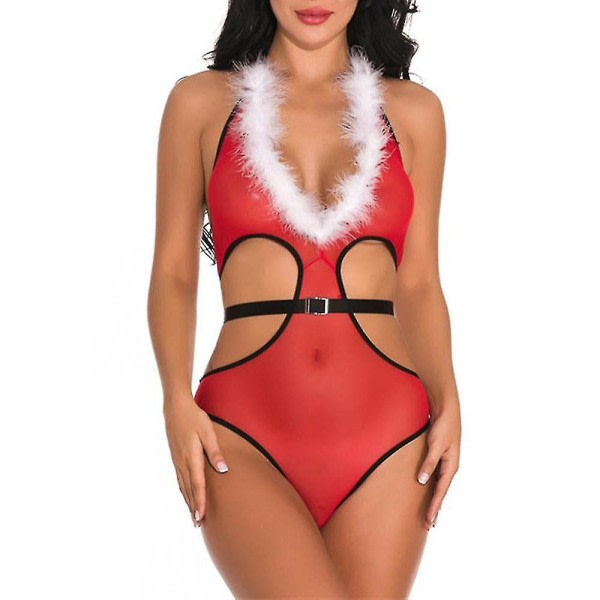 Christmas Bodysuit Dam Sexiga Underkläder Jultomten Nattkläder L