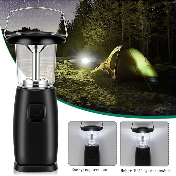 Campinglampa sol vevlampa, LED camping handvev lanternUSB Uppladdningsbar Handlampa|Dynamo lampa| Power |3 ljusstyrkelägen för fiske,