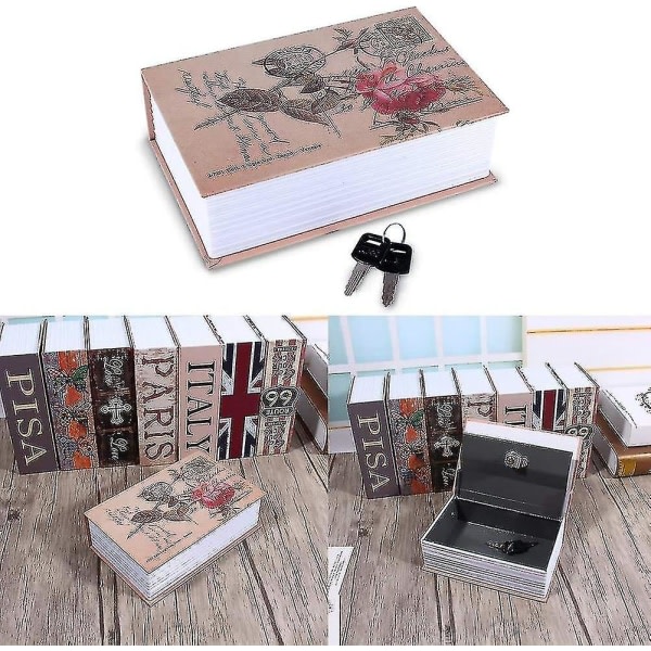 Säkerhetsboks, Haofy bokskåp med nøgle, kassaskåp i ordboksform, låsbar bokskåp for opbevaring af penge, Rose Diary Style