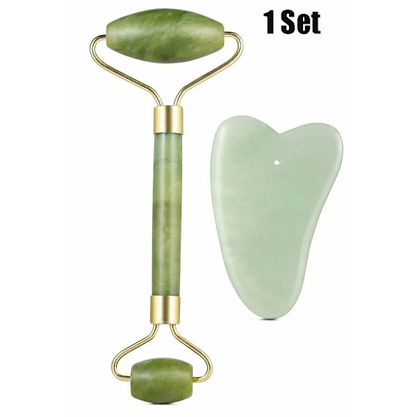 Jade Roller Massasjerolle og Gua Sha-brett for slanking