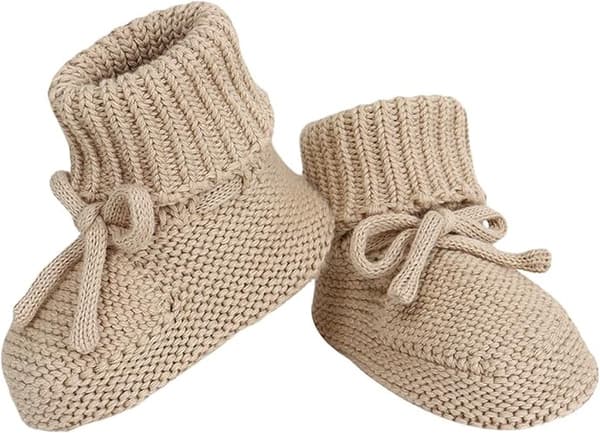 Strikkede babyfutter, bomuld, beige, varme bløde støvler til småbørn 0-6M
