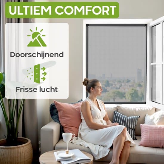 Vinduesfluenet 130x150 cm, Justerbart Insektnet med Glasfibernet, Borefri Nem Montering, Sort