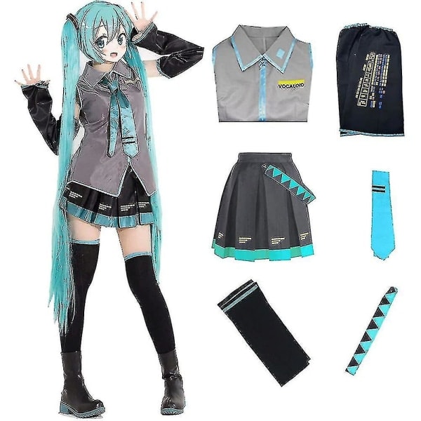 6 st/set Hatsune Miku Cosplay Kostym Kvinnor Scenföreställning Fancy Dress Comic Suits Uniform Halloween Fest (FMY) L L