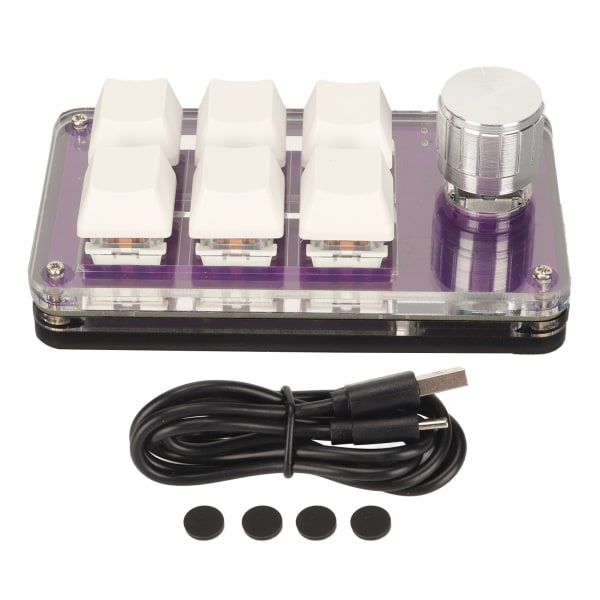 6 näppäimen mininäppäimistö nupilla RGB vaaleansininen kytkin langallinen liitäntä Plug and Play ohjelmoitava yksikätinen mekaaninen näppäimistö läpinäkyvä violetti