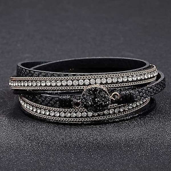 Läderarmband för Kvinnor, Boho Leopard Multilager Kristallpärlor Manschettarmband Smycken