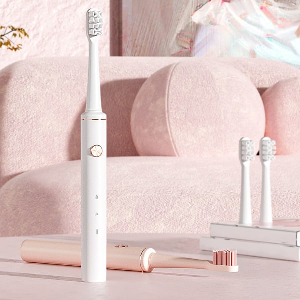 Elektrisk tannbørste USB-lading Myk børste for voksne tannbørste Tennrengjøringsbørste 2 gir Justering Rosa