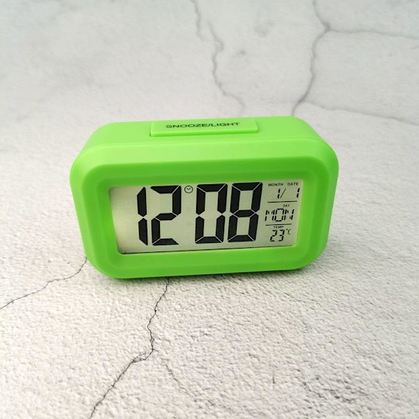 Mini Musikk Digital Vekkerklokke Bakgrunnsbelysning Snooze Mute Kalender Skrivebord Alltid På Bordklokker Temperatur Elektronisk LED Klokker Green