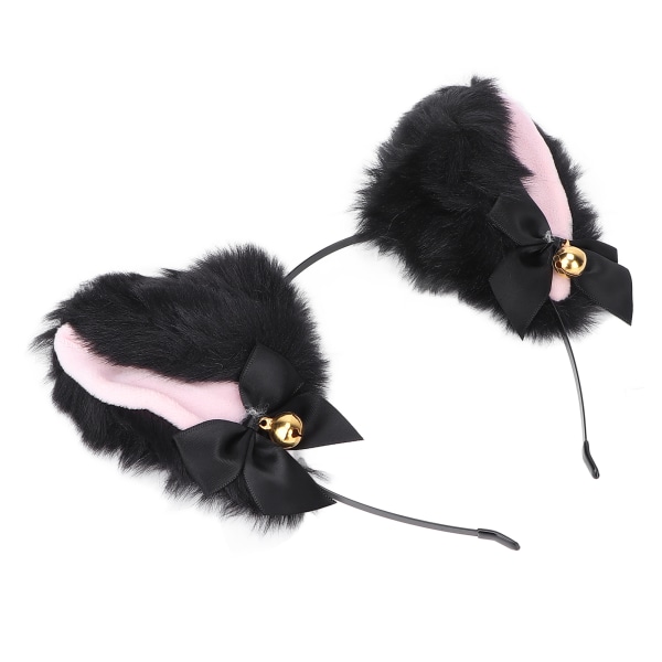 Fluffy Cat Ears Pannebånd Søt plysj hårbånd med klokke for Halloween Cosplay kostymefest Svart