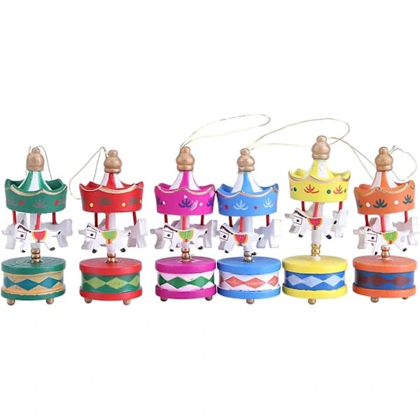 Karusellprydnad, Mini Hängande Ornament Julgranskarusellhästprydnad, Karusell Julrumsdekoration Barnpresent Trä