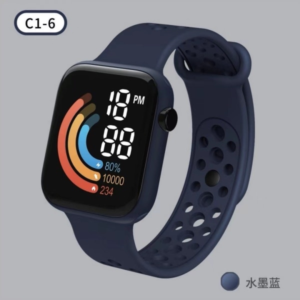 Elektrisk klocka C-6 barn regnbåge digital display liten fyrkantig LED tid kalender armbandsklocka vit