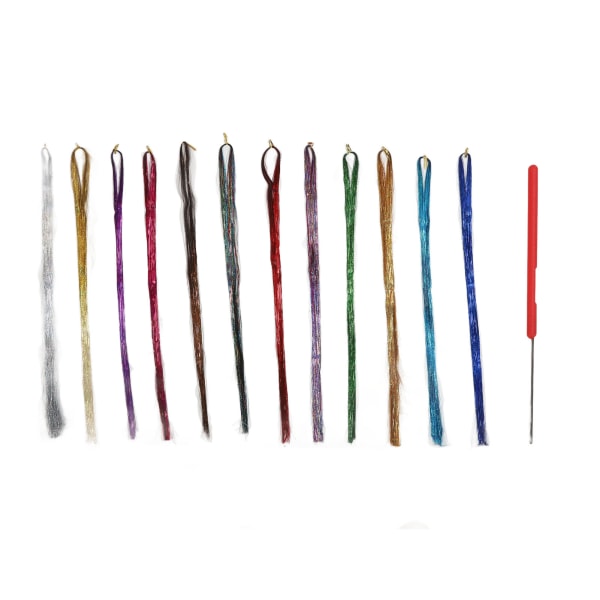 Hair Tinsel Kit Girls Extensions med verktyg 12 färger gnistrande glänsande med höjdpunkter glitter