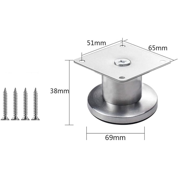 4 Justerbara Möbelben i Rostfritt Stål Silver (3,8 cm)