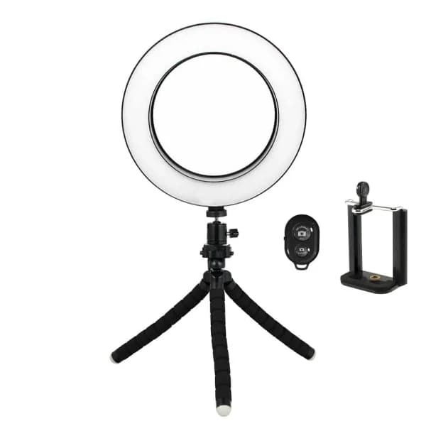 Selfielampe/ringlys (16 cm) med formbart stativ, flerfarvet