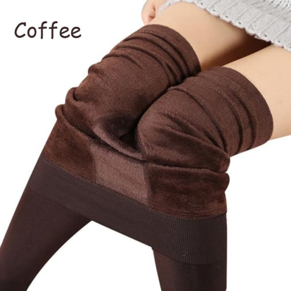 Kvinnors Solid Winter Warm Fleece Fodrade Thermal Leggings KAFFE kaffe coffee