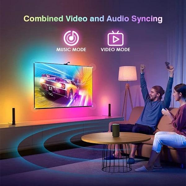 RGBIC LED-ljusremsa Kamera TV-skärm Synkronisering WiFi APP Musiksynkronisering Spel Sovrum TV Bakgrund Ambient Light 3,8 m (lämplig för 55-56 tum)