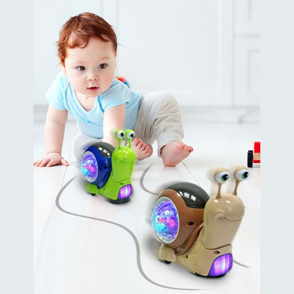 Kravlende snegle babylegetøj med musiklys Universal Interactive Electric Walking Tummy Time Sneglelegetøj til Baby Toddler Brun