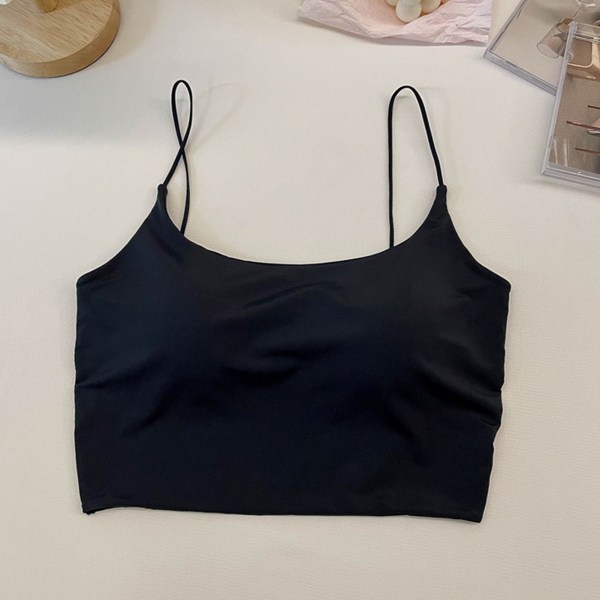 Naisten spagettinauhallinen toppi Slim Fit rinnassa pehmustettu hengittävä hihaton Basic Camisole musta 88,2?137,8 lb