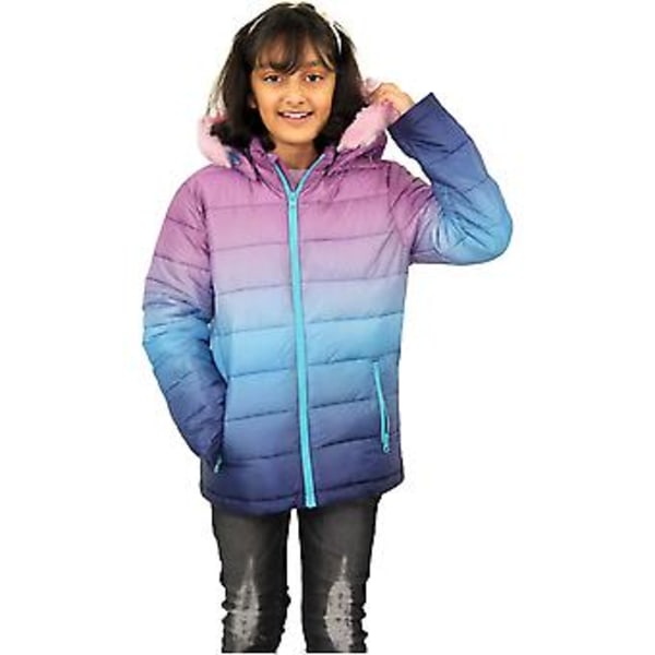 Piger Puffer Faux Pels Hætte 3D Fade Yderbeklædning Jakke