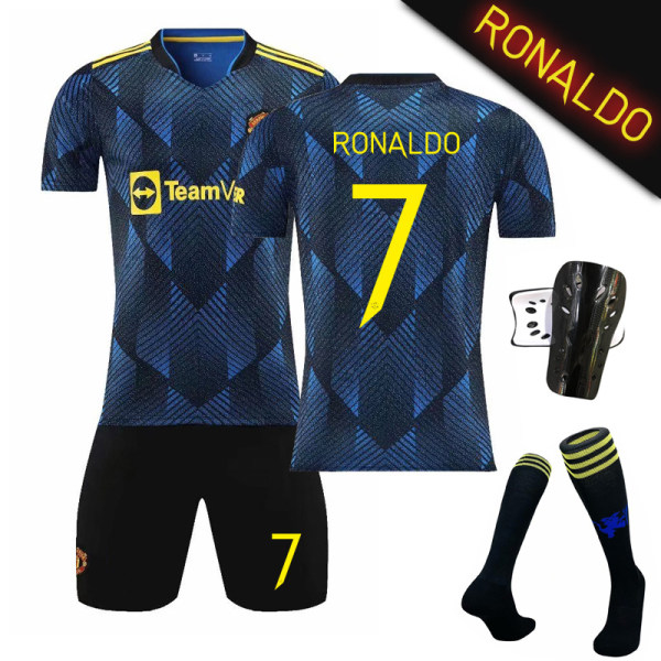 21-22 Nya Champions League-versionen två borta C Ronaldo tröja nr 10 Rashford mörkblå nr 6 Pogba gult nummer size 7 socks 20#