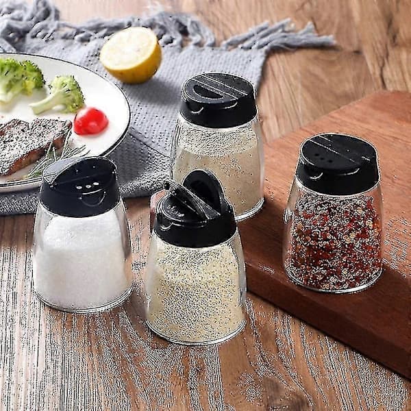 4 st Dubbellock Kryddströare Glasflaskor Kryddströare Sikt Barbecue Kryddburkar Salt Och Peppar Aprikos
