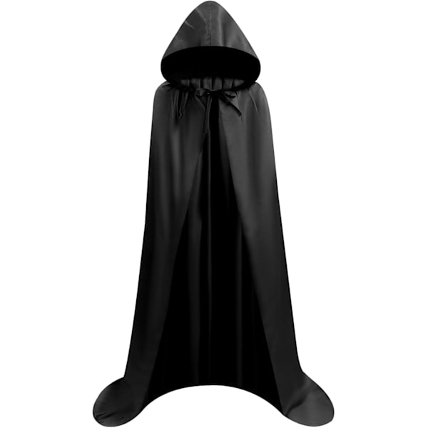 Lang svart kappe med hette - Middelalder vampyr heks kostyme for kvinner - Halloween kostyme - Karneval - Jul - Voksen - Størrelse M M