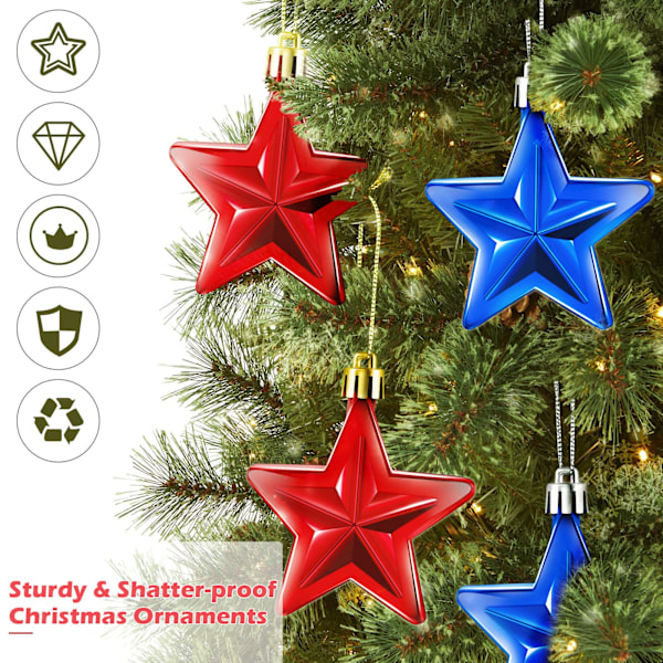 2,76 tum Stjärnor Ornament för Julgranar 24 st (Blå)