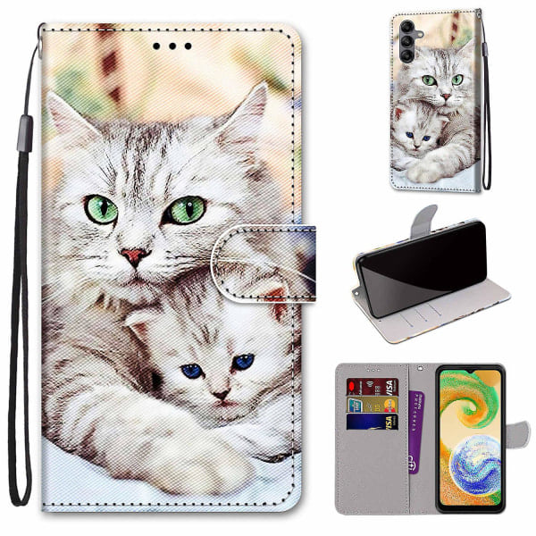 Etui til Samsung Galaxy A04s malet cover Magnetlukning - To hvide katte