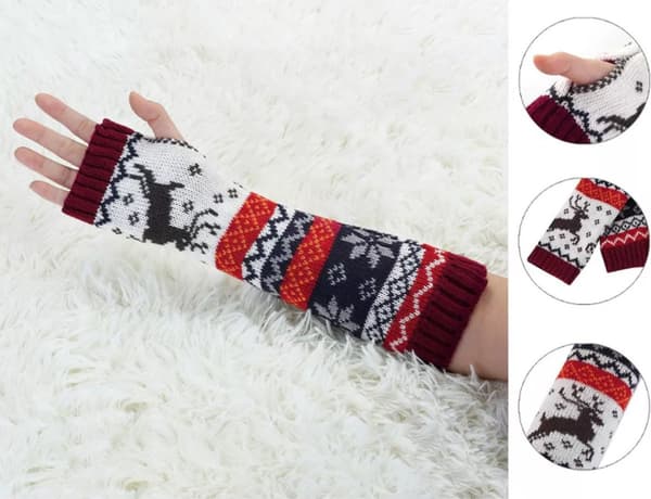 Strikkede fingerløse handsker til kvinder - Håndledsvarmere Jul One Size Hånd til efterår og vinter Lang 31x7 cm 1 stk_yu