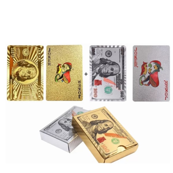 2 STK Spillekort Gold Leaf Frosted PVC Plast Vanntett Poker Størrelse Spillekort for Party Game