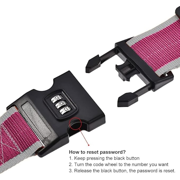 2-pack justerbara bagageremmar med kodlås, snabbspänne B