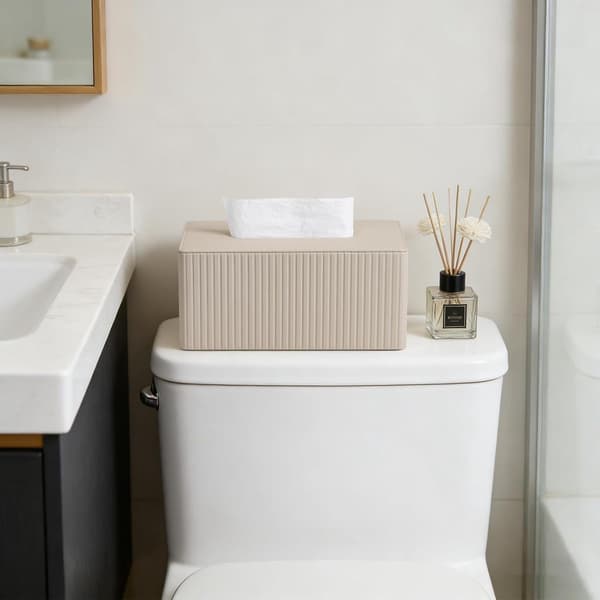 Rektangulär näsdukslåda, påfyllningsbar näsduksdispenser för badrum, sovrum, vardagsrum och kontor, beige